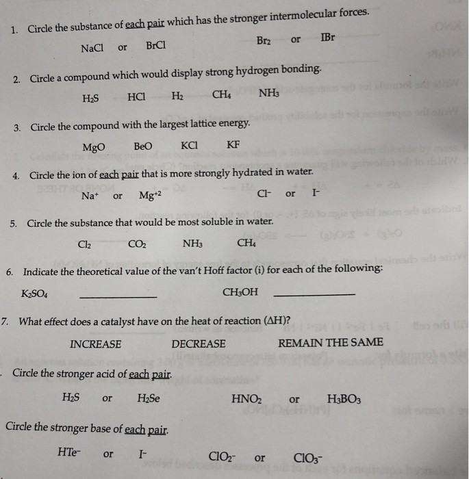 Solved Circle The Substance Of Each Pair Which Has The Chegg