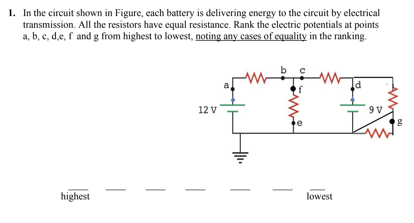 Solved 1 In The Circuit Shown In Figure Each Battery Is Chegg