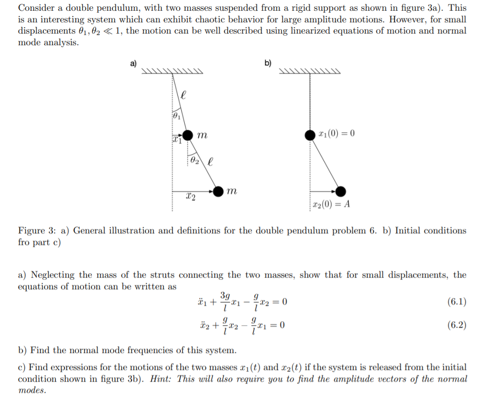 Solved Consider A Double Pendulum With Two Masses Suspended Chegg