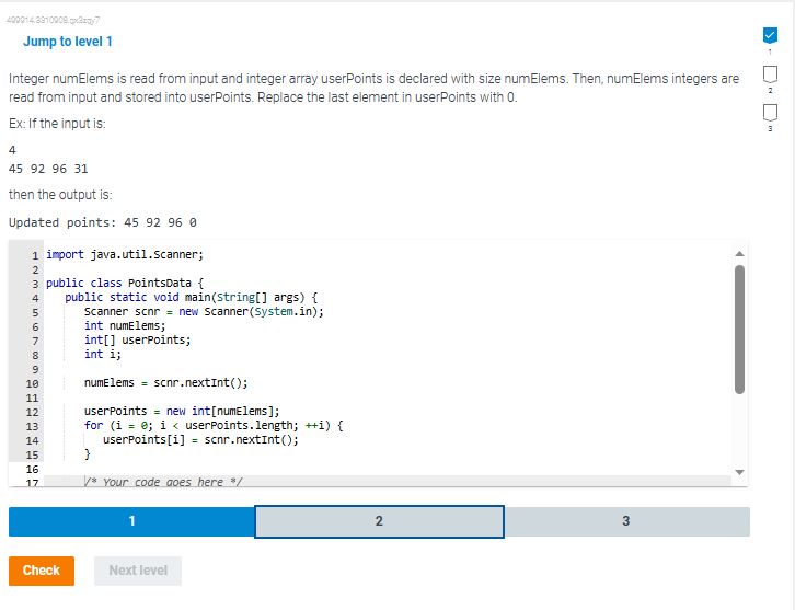 Solved Jump To Level 1 Integer NumElems Is Read From Input Chegg