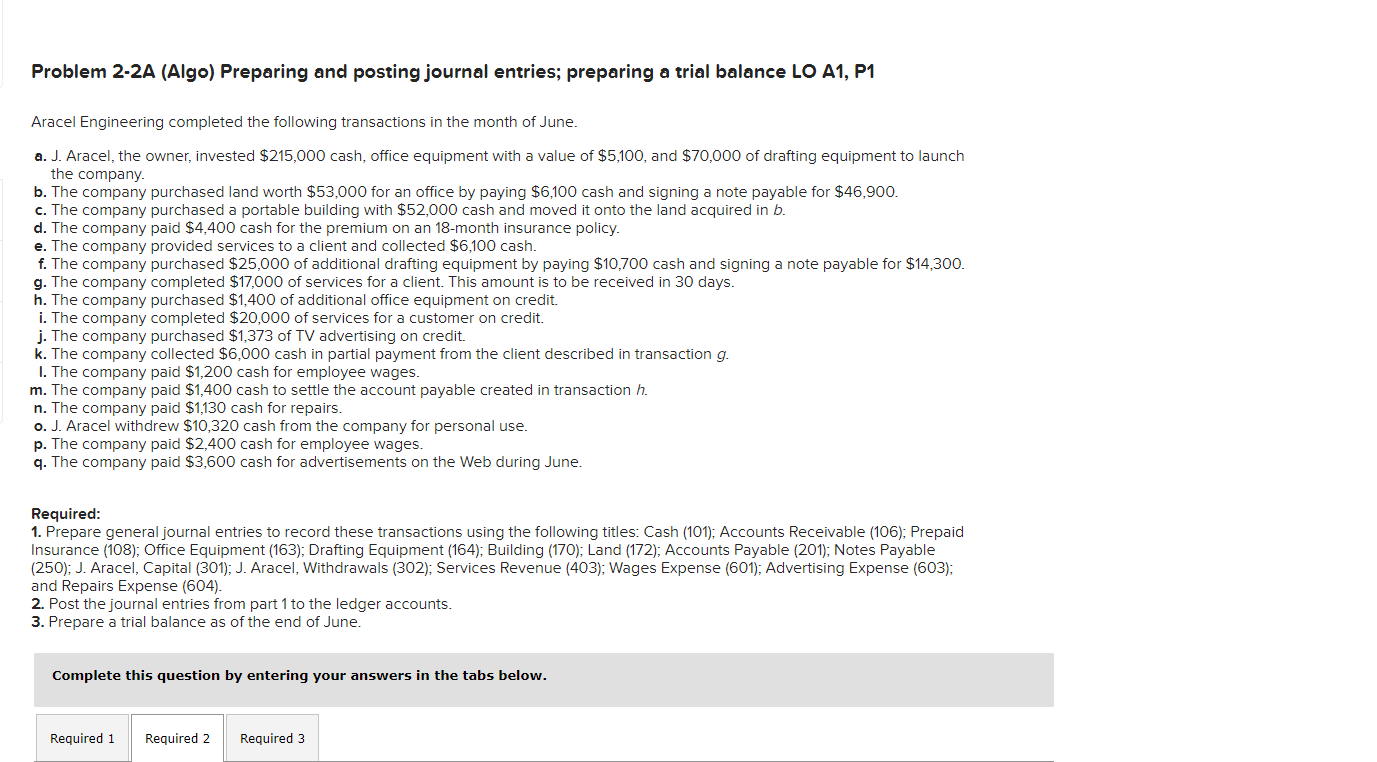 Solved Problem A Algo Preparing And Posting Journal Chegg