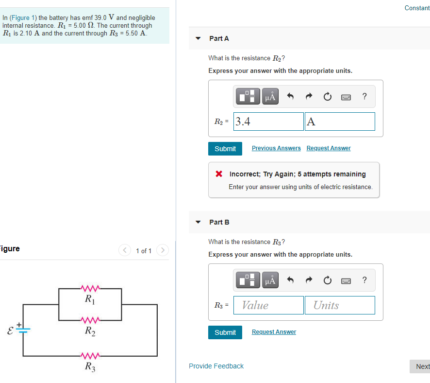 Solved Constant In Figure The Battery Has Emf V And Chegg