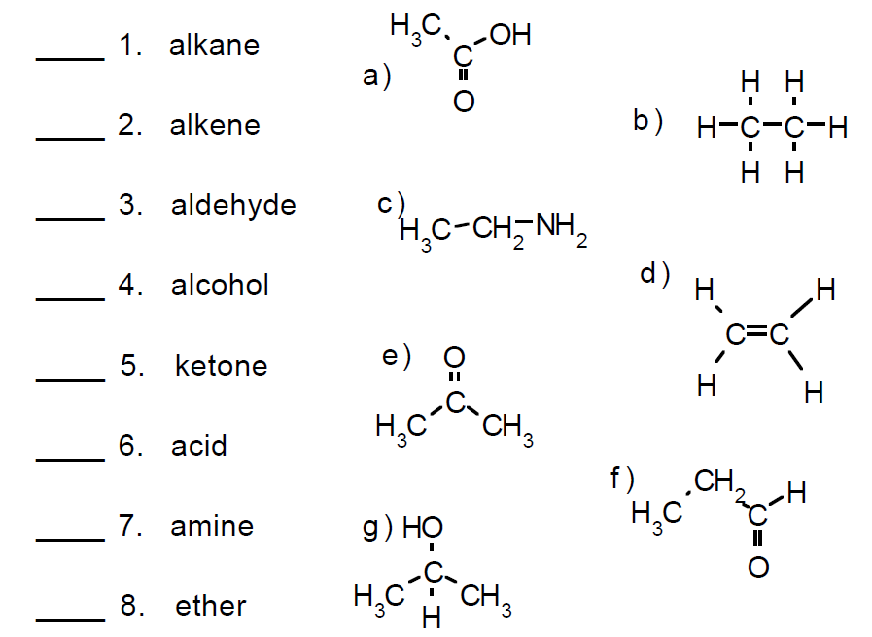 Alkane Alkene Aldehyde Alcohol Ketone Acid Amine Ether Chegg