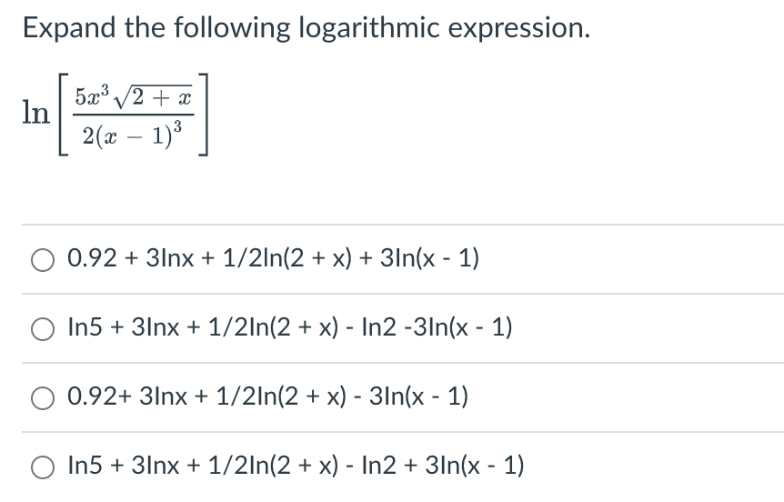 Solved Expand The Following Logarithmic Expression Chegg