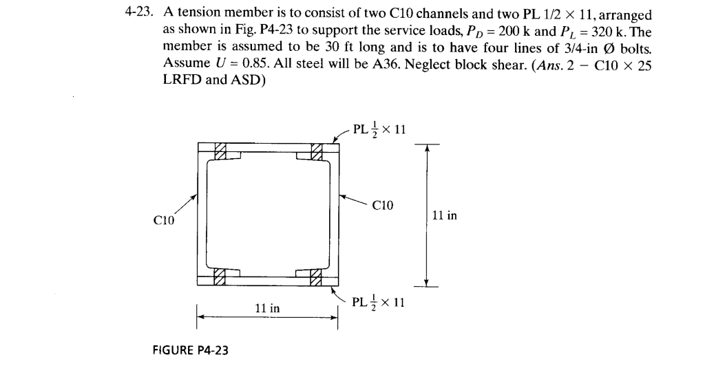 Solved 4 23 A Tension Member Is To Consist Of Two C10 Chegg