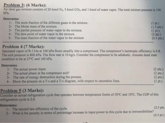 Solved Problem 3 6 Marks An Ideal Gas Mixture Consists Chegg