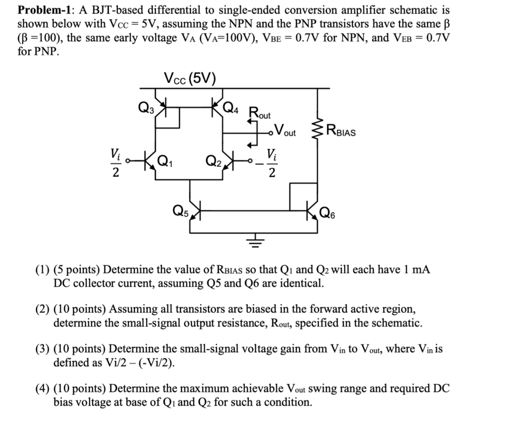 Problem A Bjt Based Differential To Single Ended Chegg