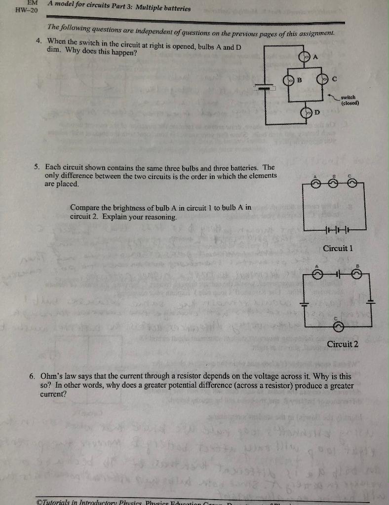 Solved Em A Model For Circuits Part Multiple Batteries Chegg