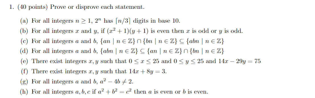 Solved Points Prove Or Disprove Each Statement A Chegg