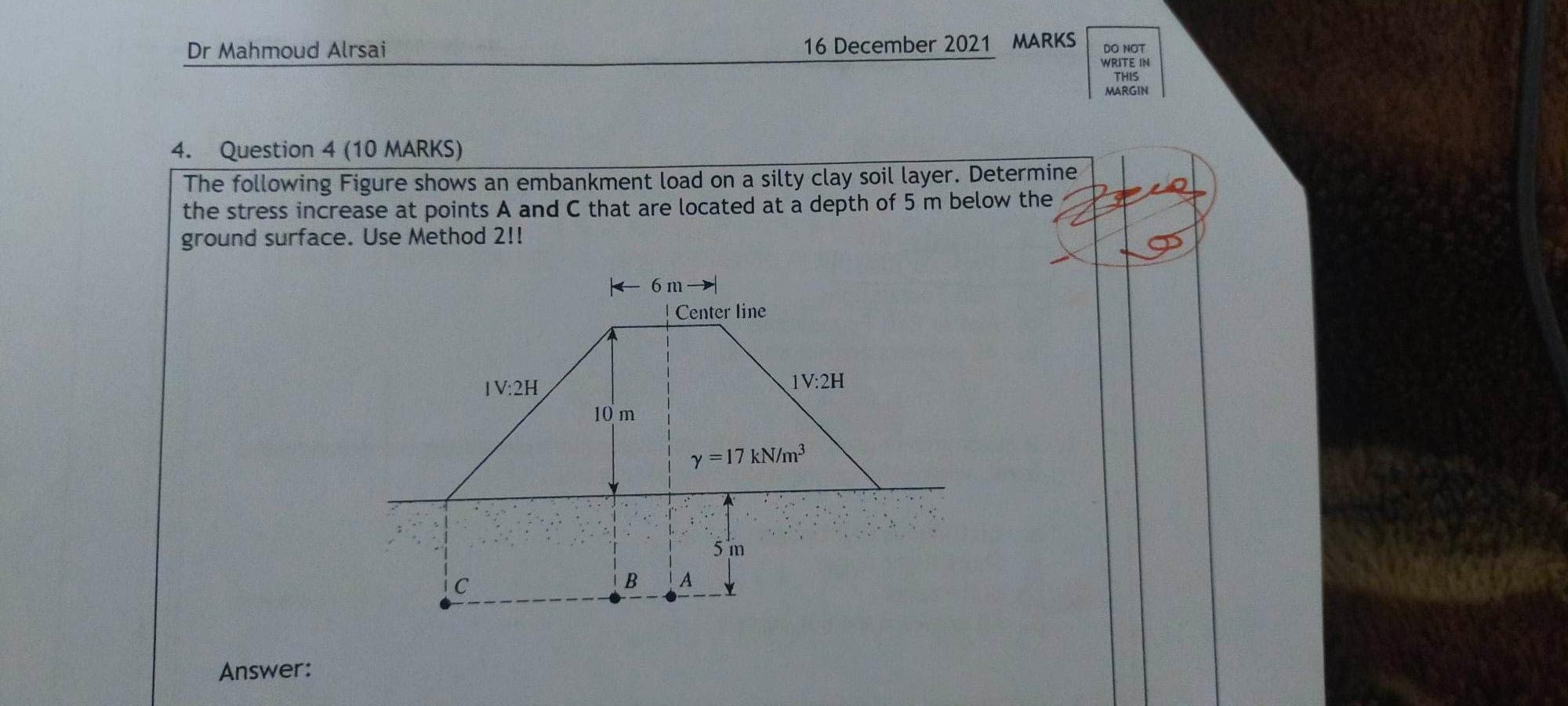 Solved The Following Figure Shows An Embankment Load On A Chegg