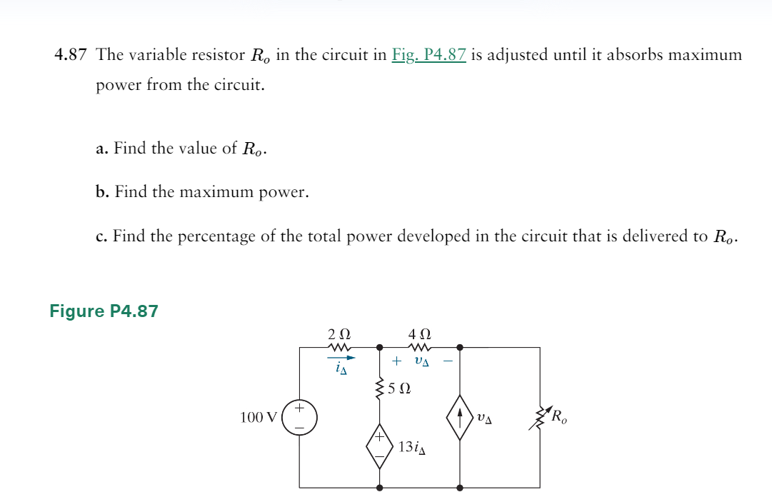 Solved The Variable Resistor Ro In The Circuit In Fig Chegg