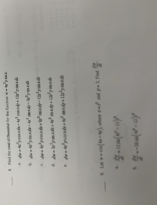 Solved Find The Total Differential For The Function Chegg