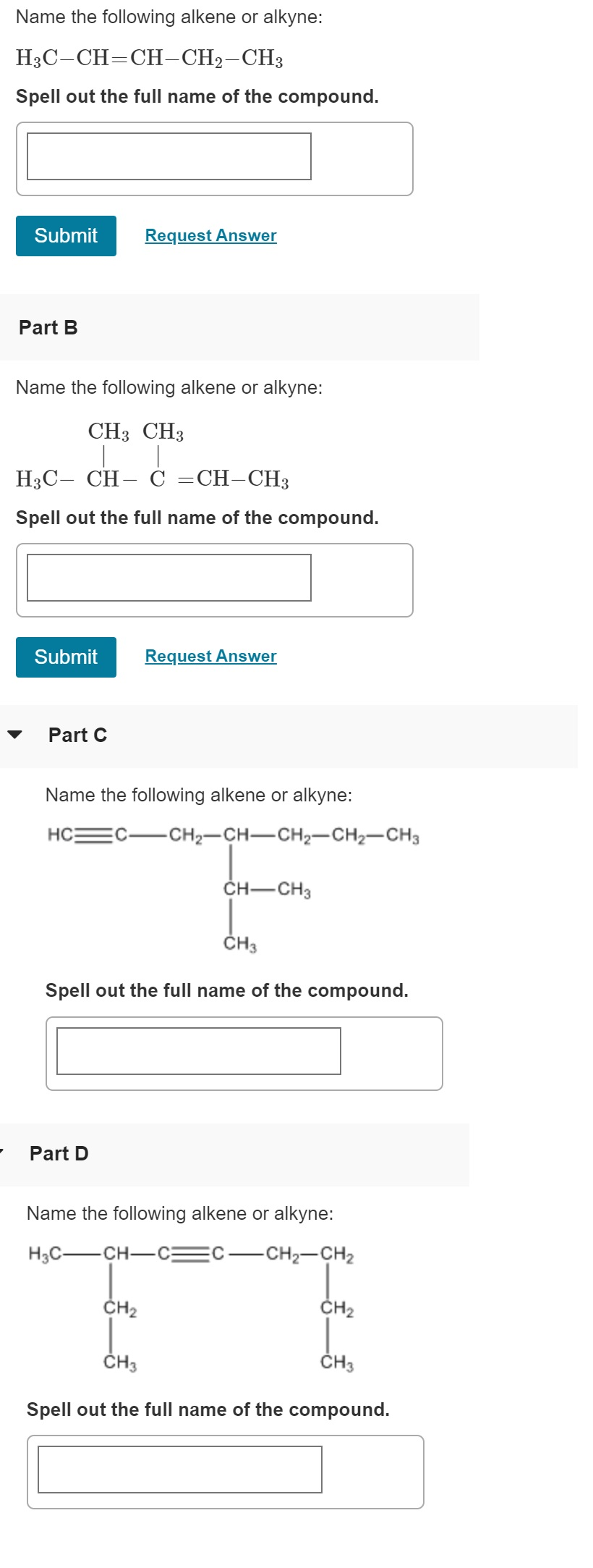 Solved Name The Following Alkene Or Alkyne Chegg