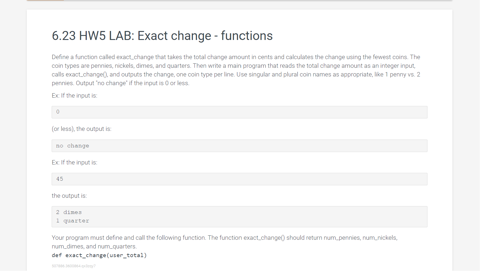 Solved Hw Lab Exact Change Functions Define A Chegg