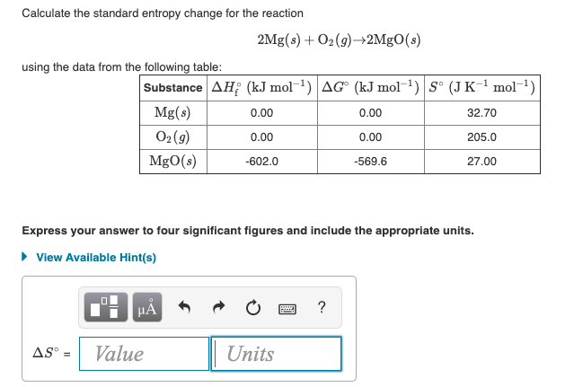 Solved Calculate The Standard Entropy Change For The Chegg