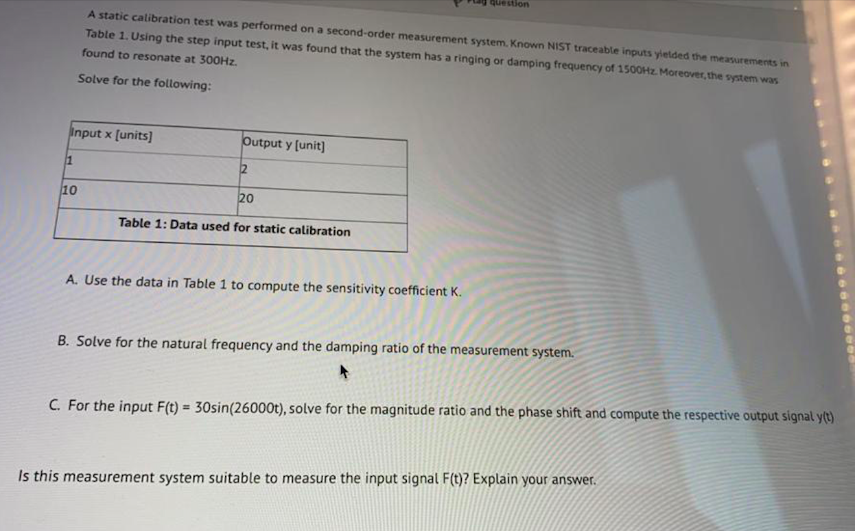 Question A Static Calibration Test Was Performed On A Chegg