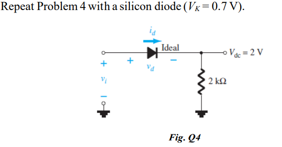 Solved Repeat Problem 4 With A Silicon Diode Vx 0 7V Id Chegg