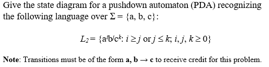 Solved Give The State Diagram For A Pushdown Automaton PDA Chegg