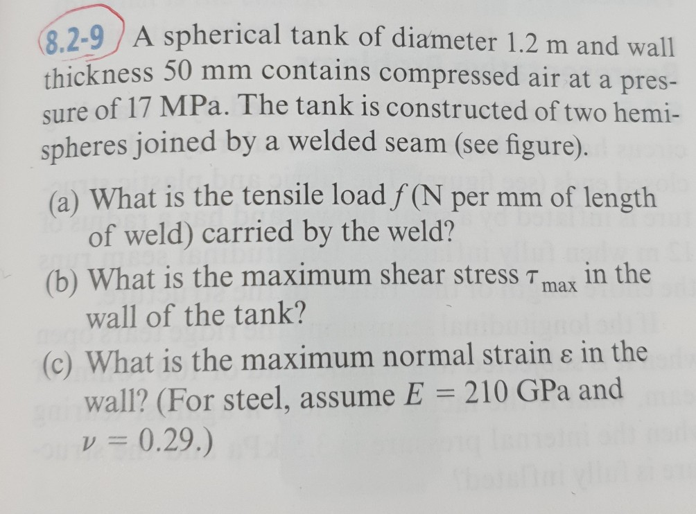 Solved A Spherical Tank Of Diameter M And Wall Chegg