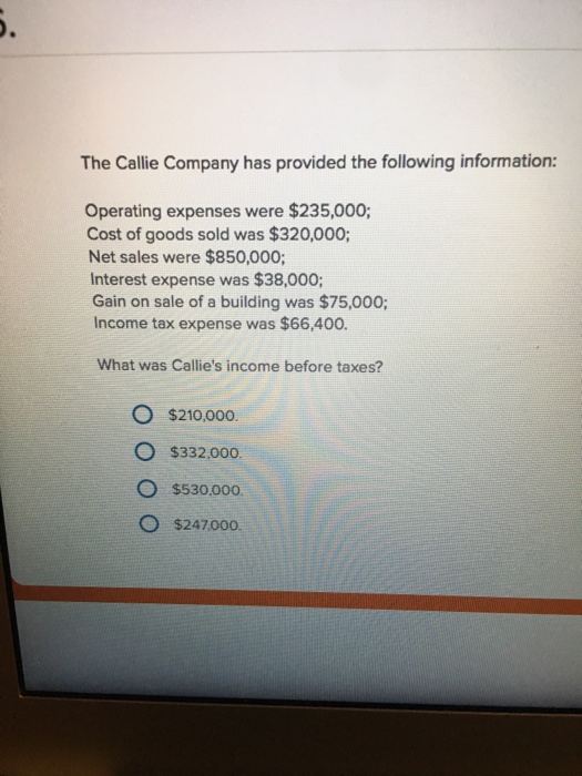 Solved The Callie Company Has Provided The Following Chegg