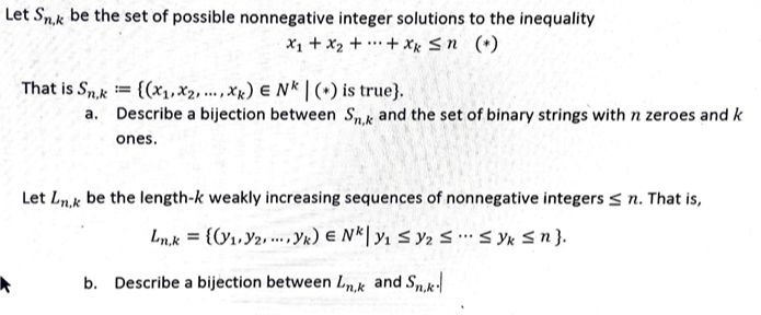 Solved Let Sn K Be The Set Of Possible Nonnegative Integer Chegg