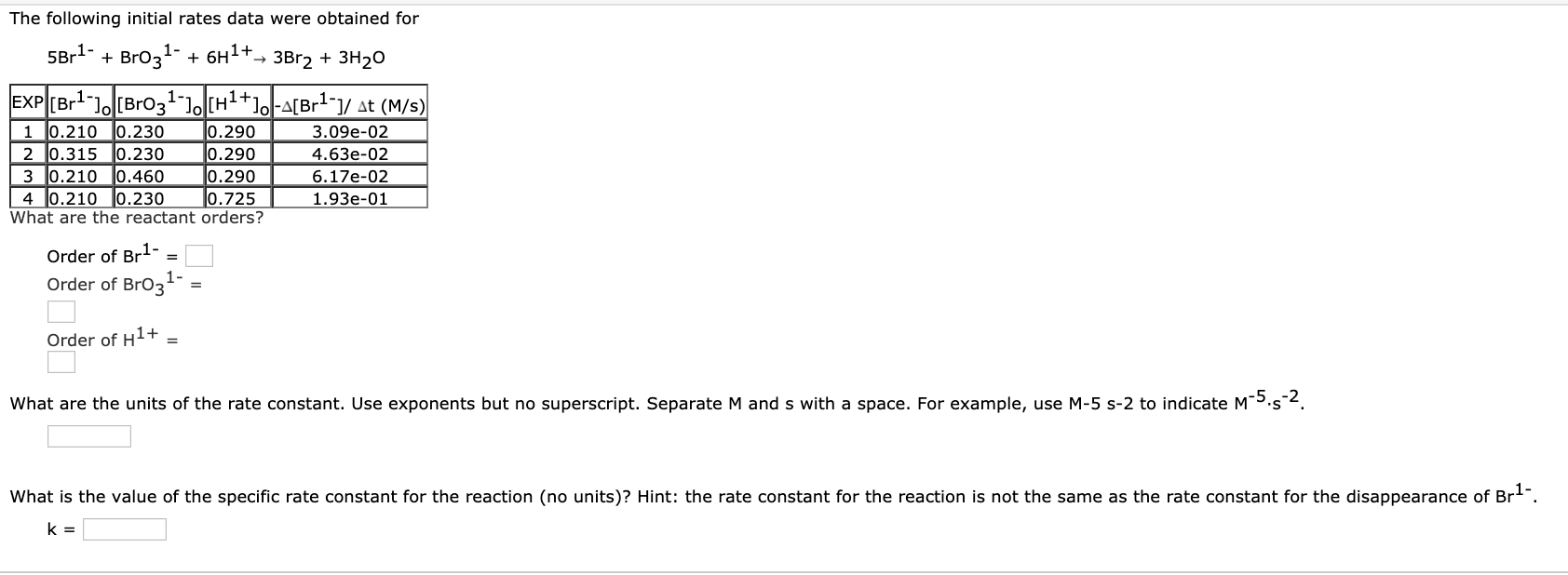 Solved The Following Initial Rates Data Were Obtained For Chegg