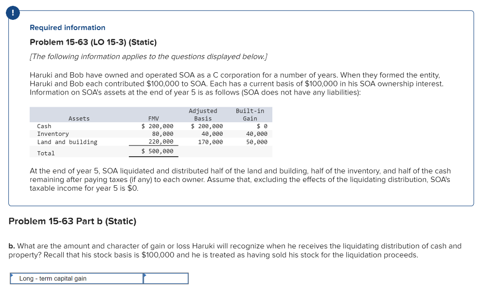 Solved Required Information Problem 15 63 LO 15 3 Static Chegg