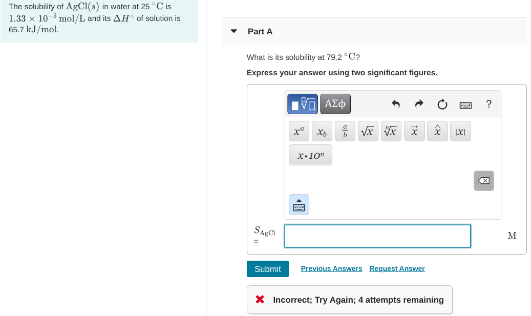 Solved The Solubility Of AgCl S In Water At 25C Is 1 33 X Chegg