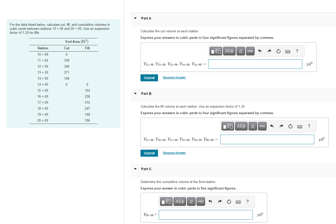 Solved For The Data Listed Below Calculate Cut Fill And Chegg