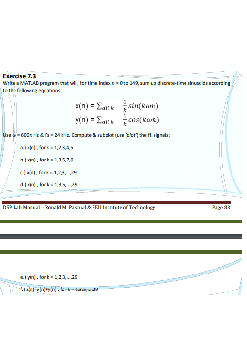 Exercise 7 3 Write A MATLAB Program That Will For Chegg