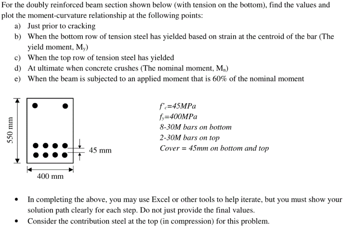 Solved For The Doubly Reinforced Beam Section Shown Below Chegg