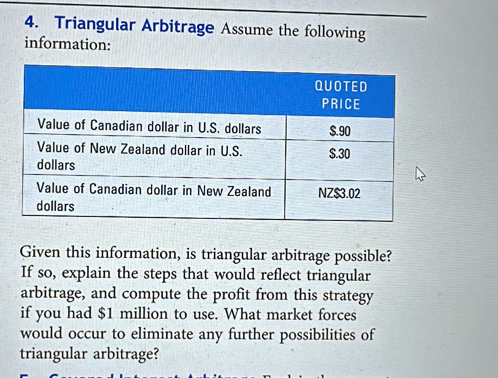 Solved Triangular Arbitrage Assume The Following Chegg