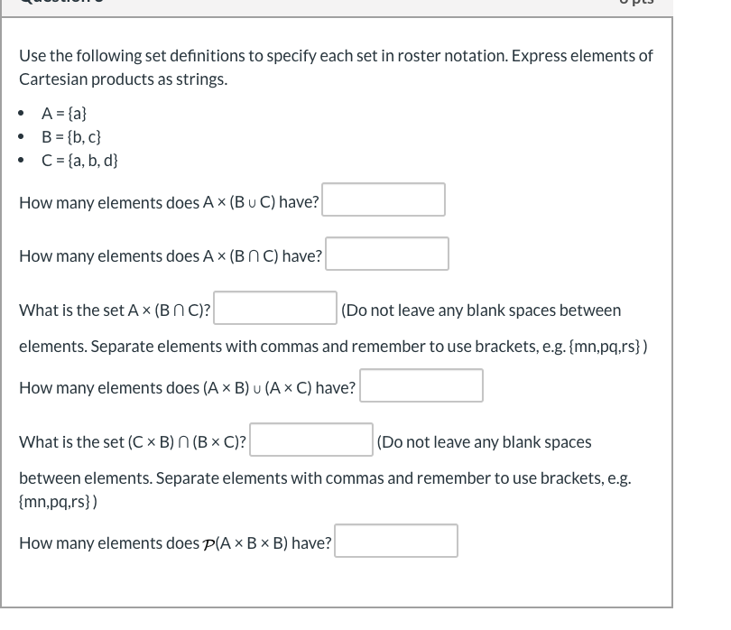 Solved Use The Following Set Definitions To Specify Each Set Chegg