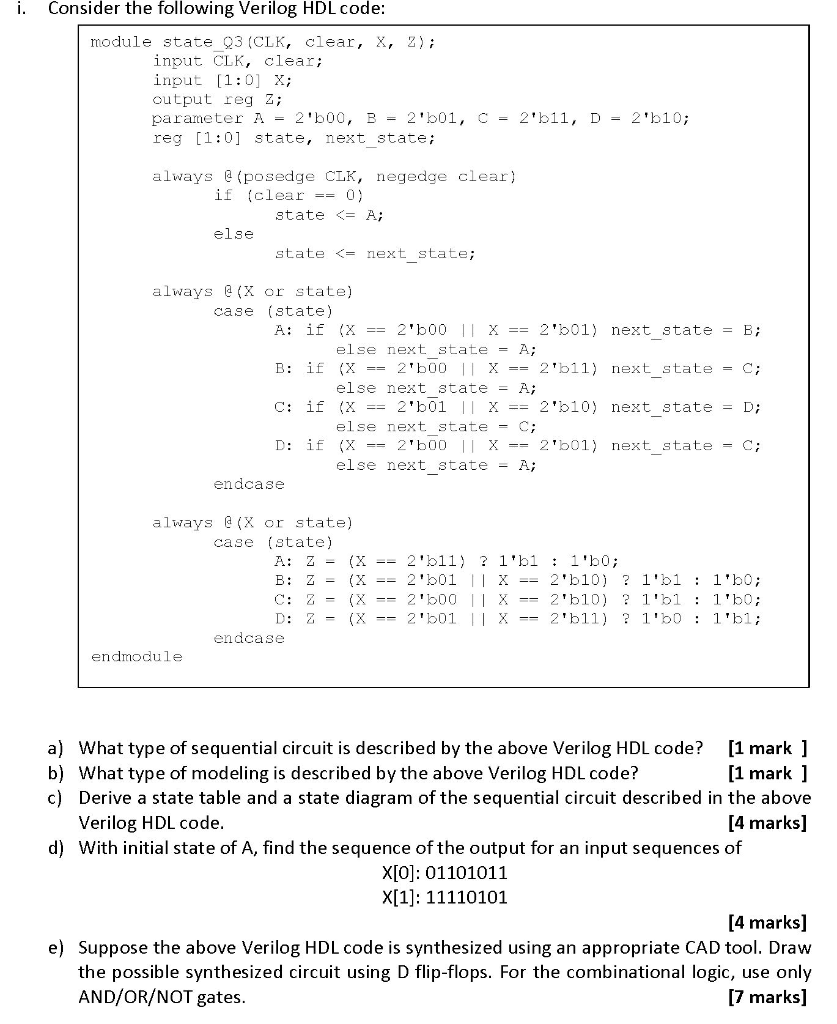 Solved I Consider The Following Verilog HDL Code Module Chegg