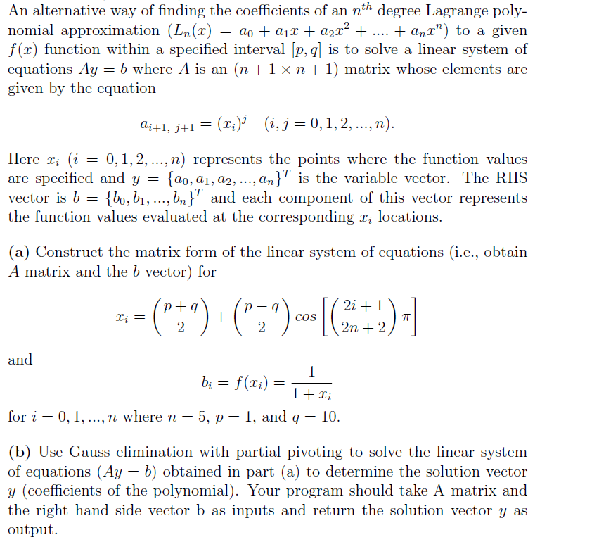 Solved An Alternative Way Of Finding The Coefficients Of An Chegg