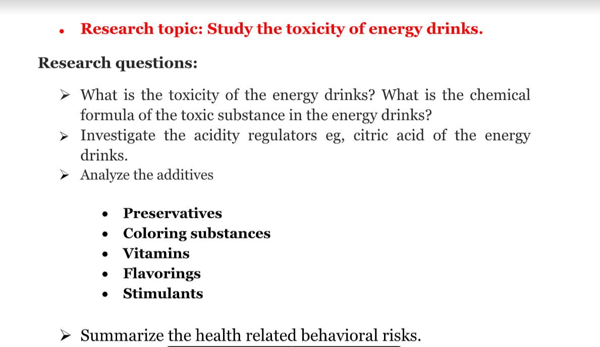 Solved O Research Topic Study The Toxicity Of Energy Chegg