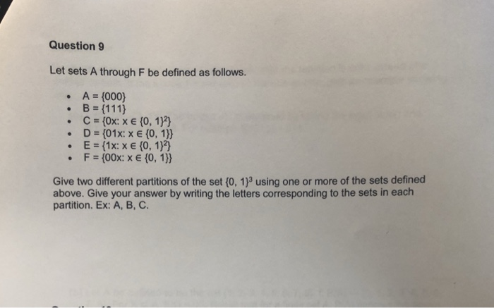 Solved Question Let Sets A Through F Be Defined As Chegg