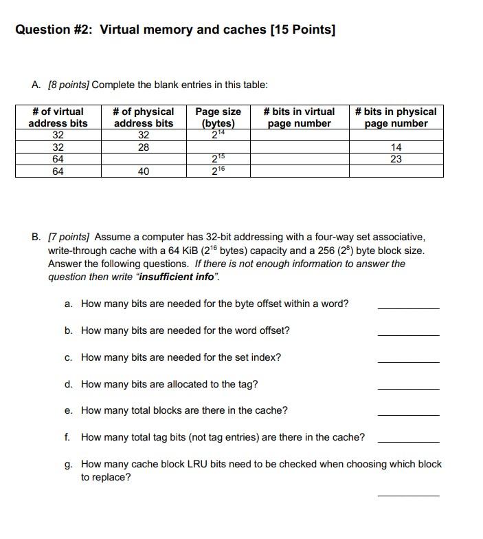 Solved Question Virtual Memory And Caches Points Chegg