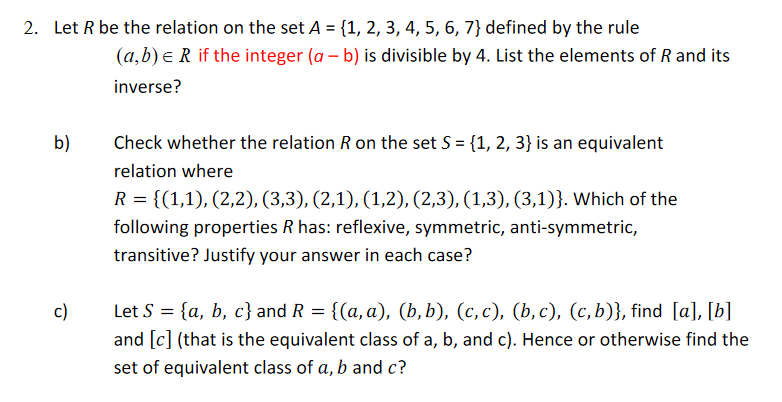 Solved 2 Let R Be The Relation On The Set A 1 2 3 4 Chegg