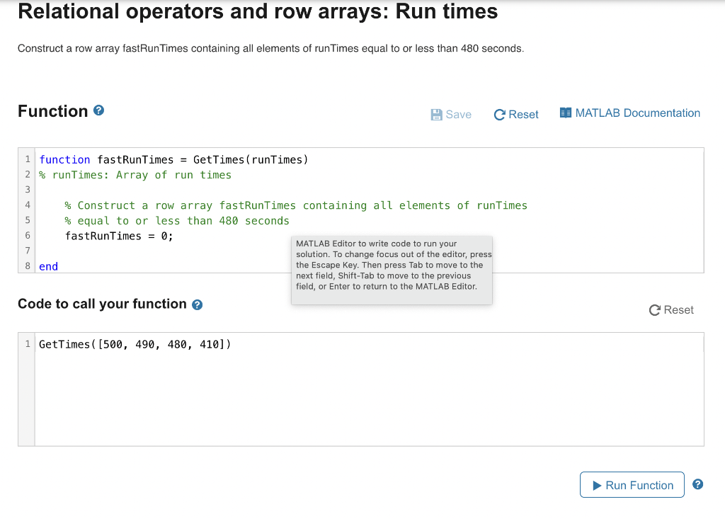 Solved Relational Operators And Row Arrays Run Times Chegg