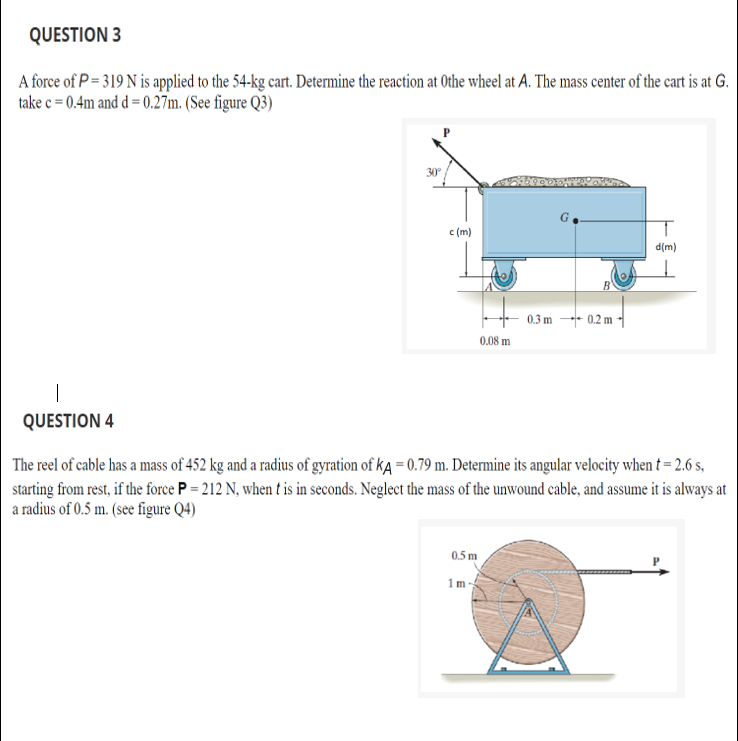 Solved A Force Of P N Is Applied To The Kg Cart Chegg