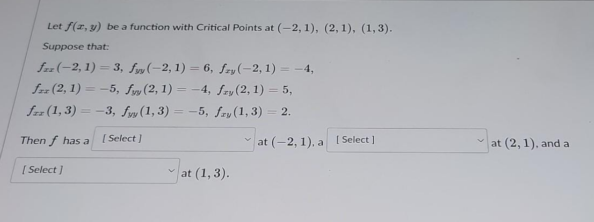 Solved Let F X Y Be A Function With Critical Points At Chegg