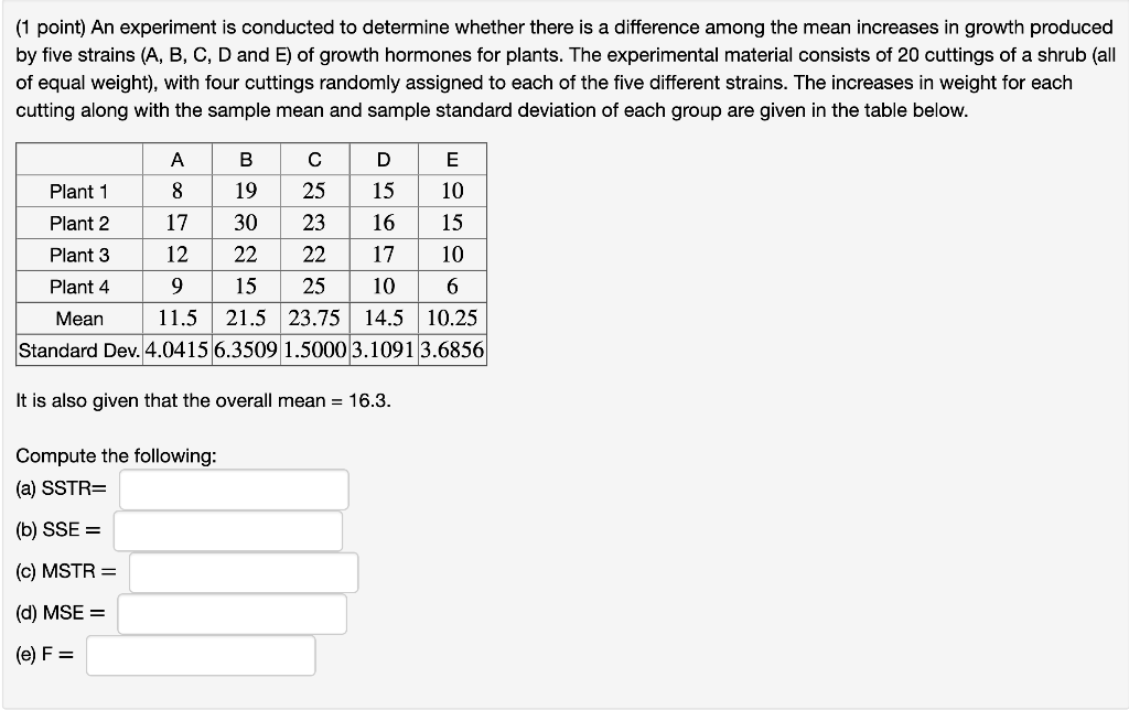 Solved 1 Point An Experiment Is Conducted To Determine Chegg