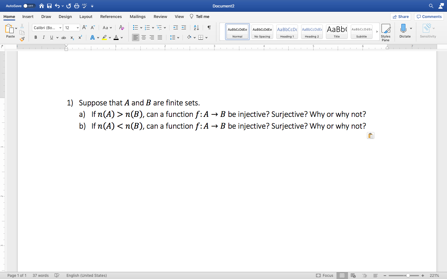 Solved AutoSave OFF 合同 U8 ABC Document2 Home Insert Draw Chegg