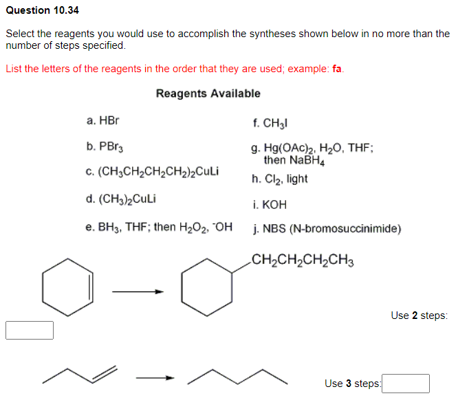 Solved Select The Reagents You Would Use To Accomplish The Chegg