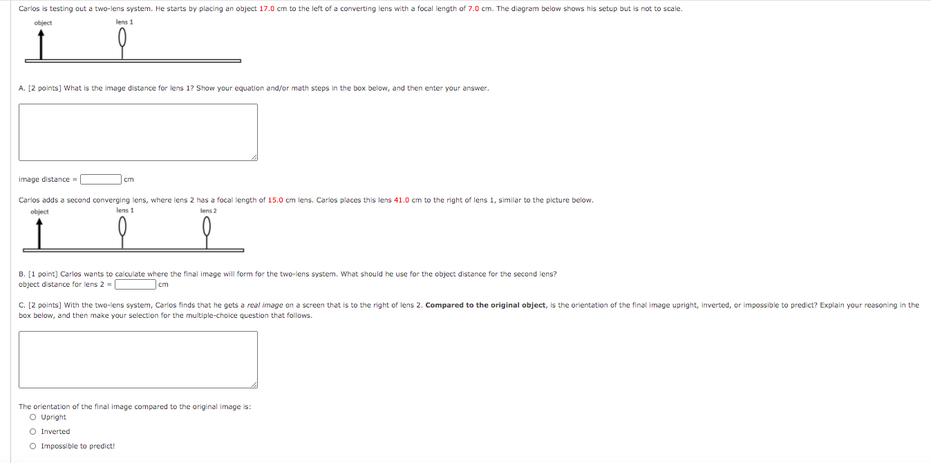 Solved Carlos Is Testing Out A Two Lens System He Starts By Chegg