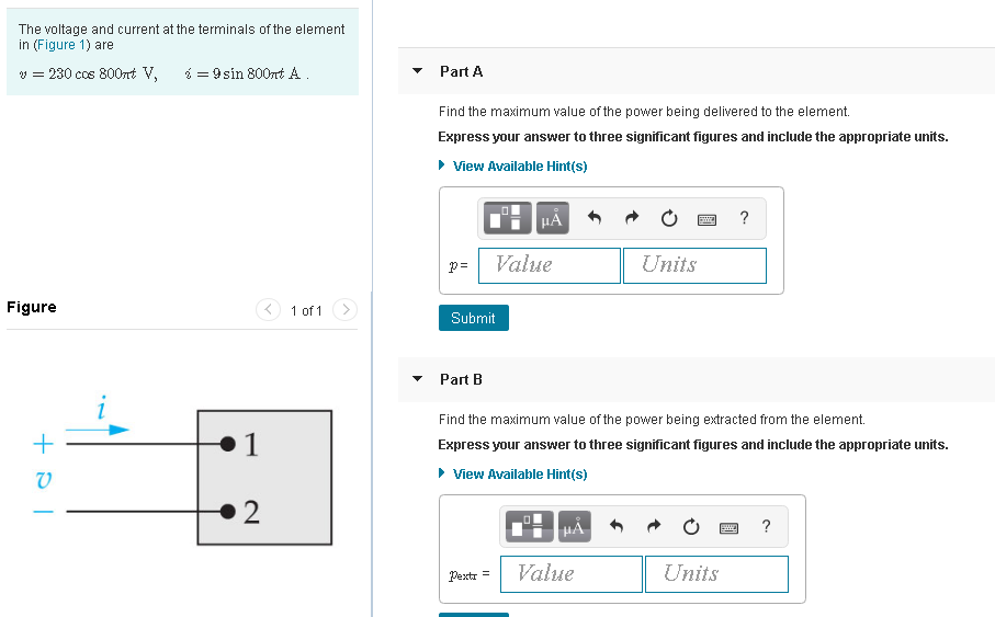 Solved The Voltage And Current At The Terminals Of The Chegg