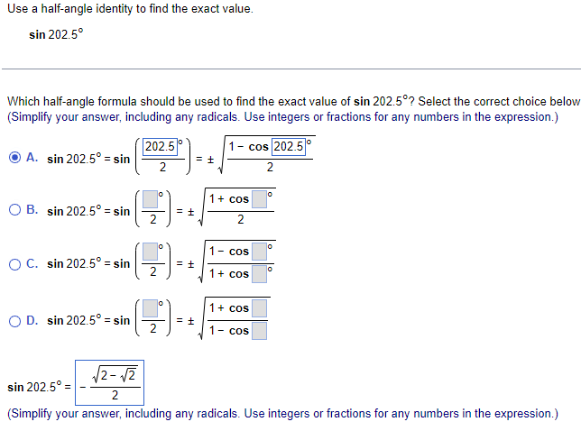 Solved Use A Half Angle Identity To Find The Exact Chegg