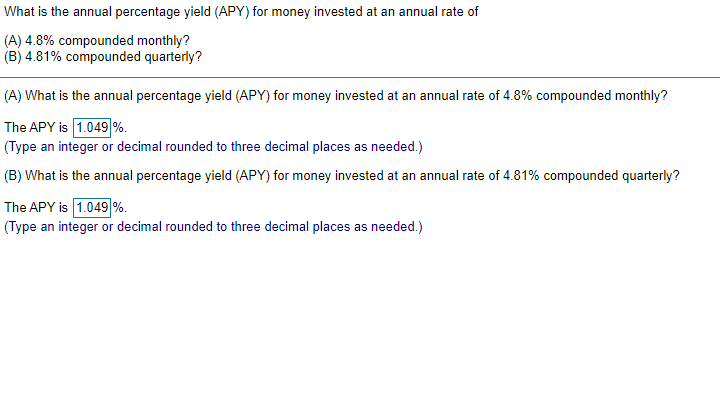 Solved What Is The Annual Percentage Yield APY For Money Chegg