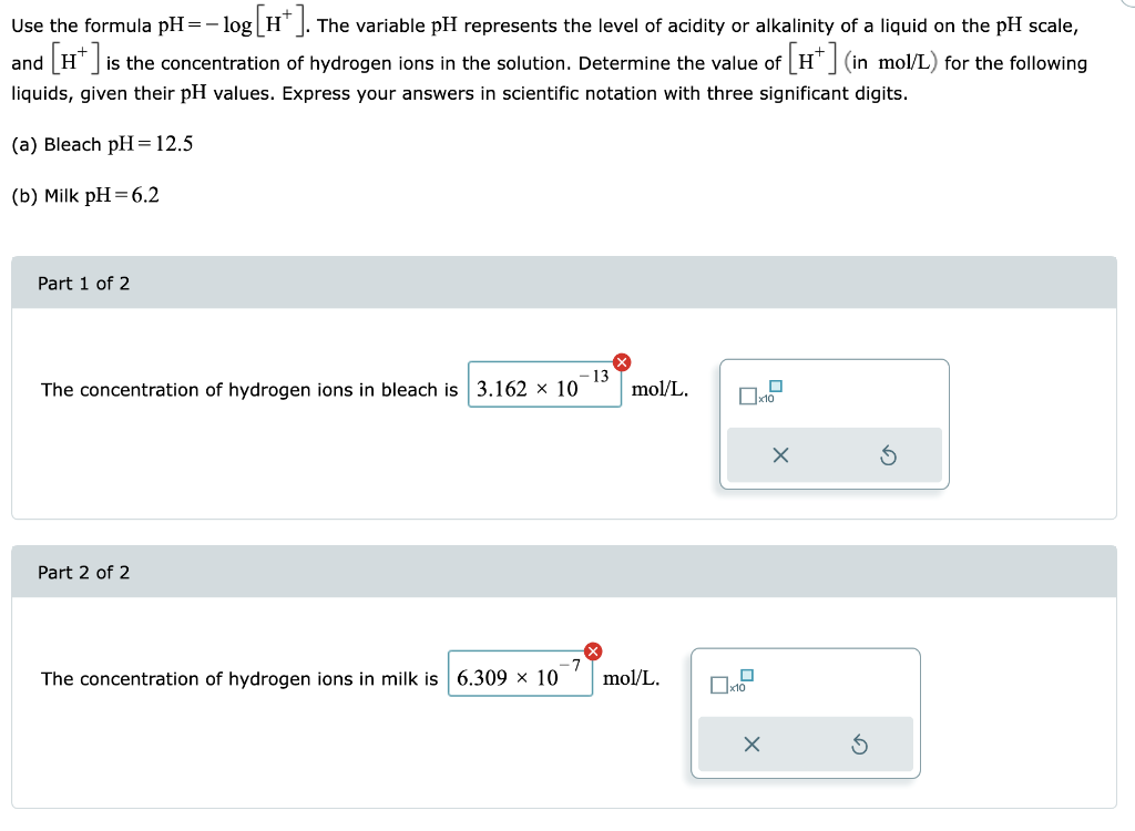 Solved Use The Formula PH Log H The Variable PH Chegg